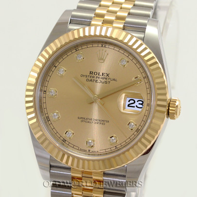 Unworn Rolex Datejust 41 Ref 126333 Steel 18K Gold Champagne Diamond Dial
